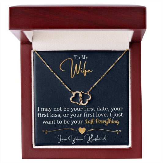 To My Wife, Last Everything Gold / Diamond Studded Intertwined Hearts Necklace