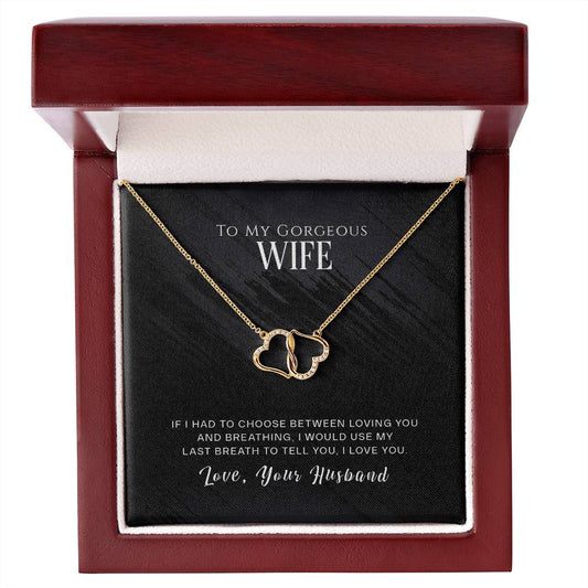 Wife My Last Breath Gold / Diamond Studded Intertwined Hearts Necklace