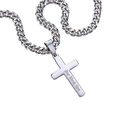 To My Husband, Love Your Wife Personalized Cross with Cuban Chain Necklace