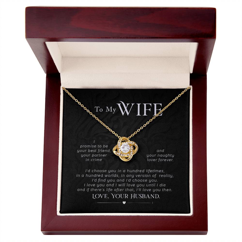 To My Wife, I Promise to Be Your Partner in Crime Love Knot Necklace