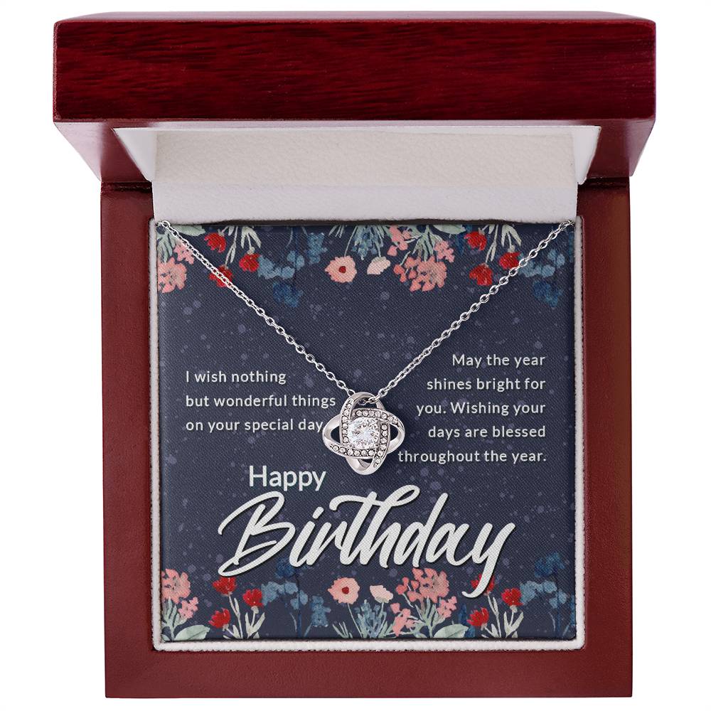 Happy Birthday to Daughter, Mother, Wife, Girlfriend, or Grandma Love Knot Necklace