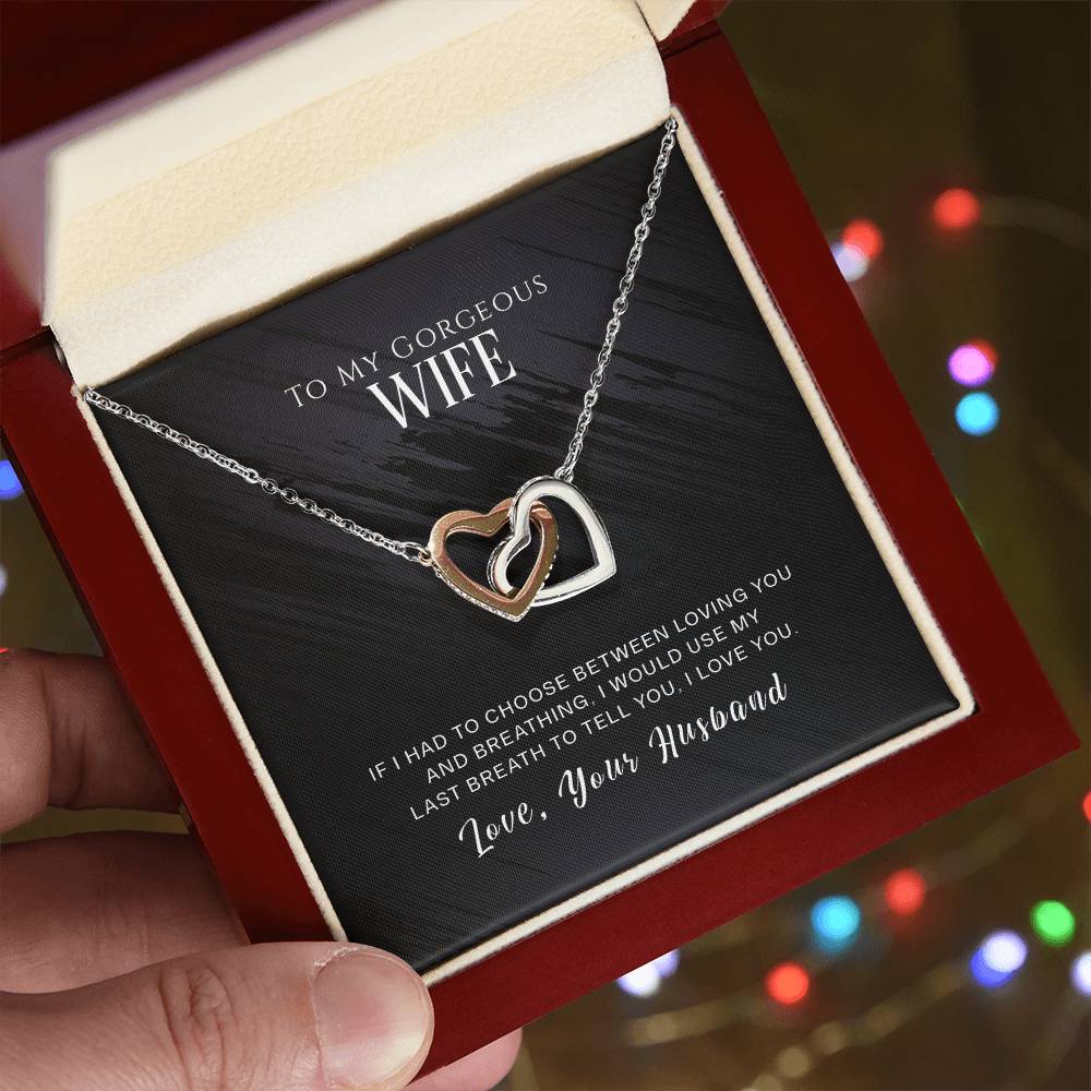 Wife My Last Breath Interlocking Hearts Necklace