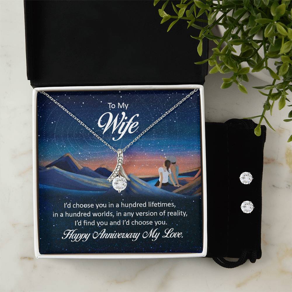 My Wife, Happy Anniversary - Alluring Beauty Necklace and Earring Set