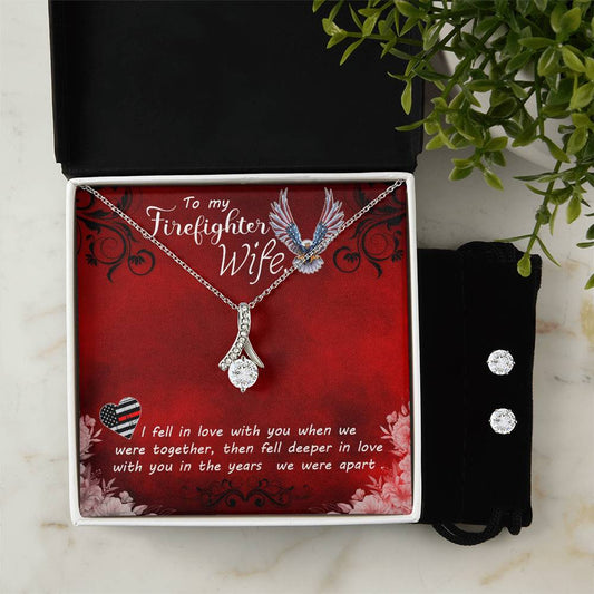 To My Firefighter Wife - Alluring Beauty Necklace and Earring Set