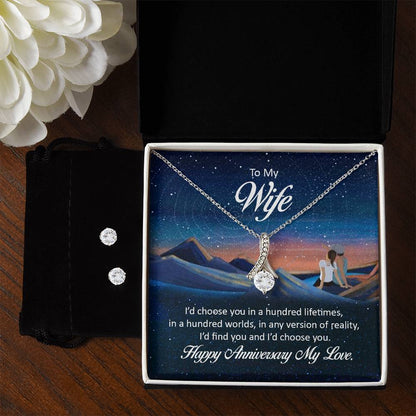 My Wife, Happy Anniversary - Alluring Beauty Necklace and Earring Set