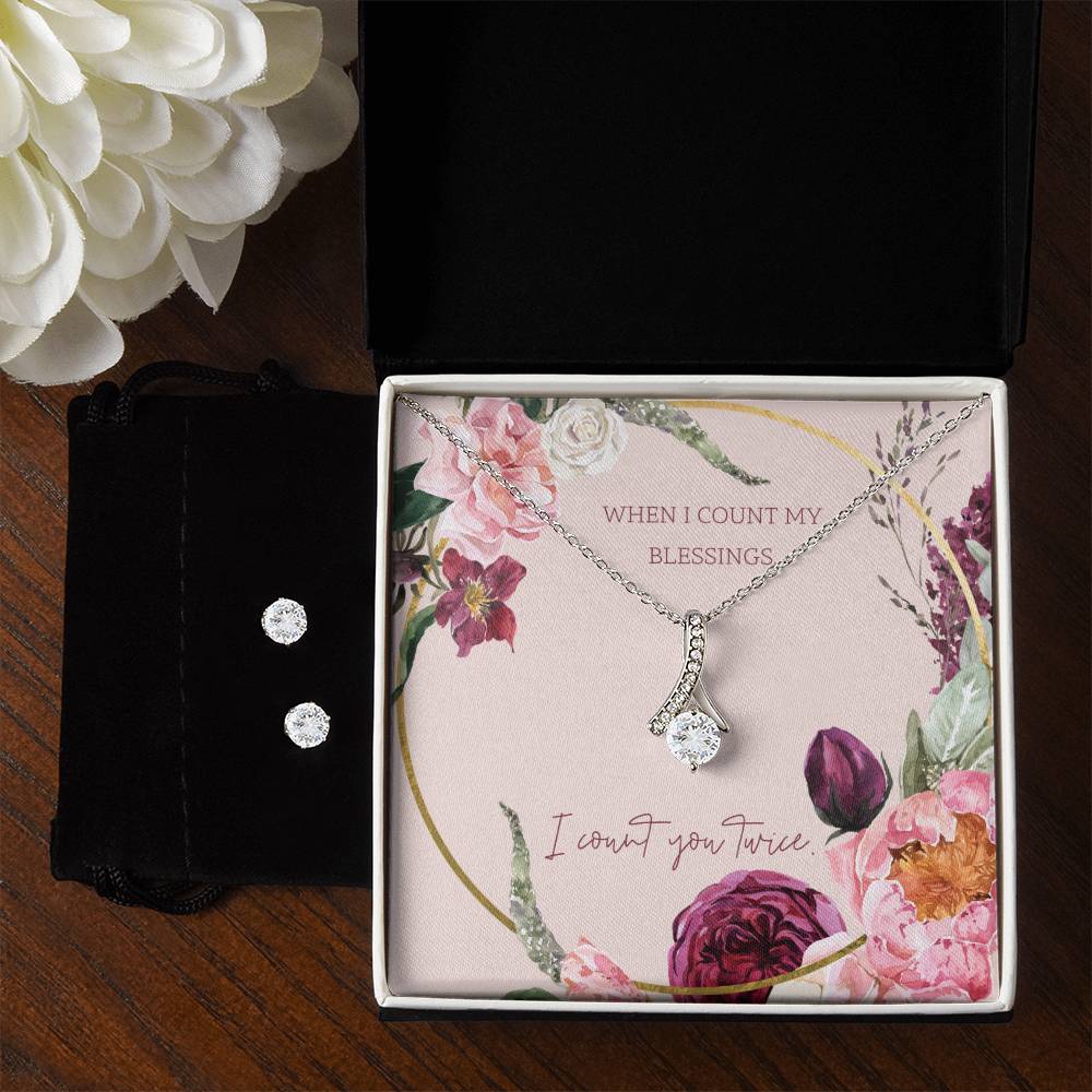 Count My Blessing Gift For Daughter, Granddaughter, Wife, Mother, or Soulmate - Alluring Beauty Necklace and Earring Set