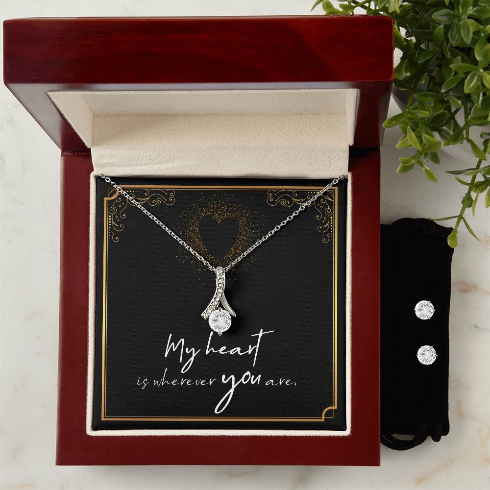 My Heart is Wherever You Are - For Soulmate, Girlfriend, or Wife - Alluring Beauty Necklace and Earring Set