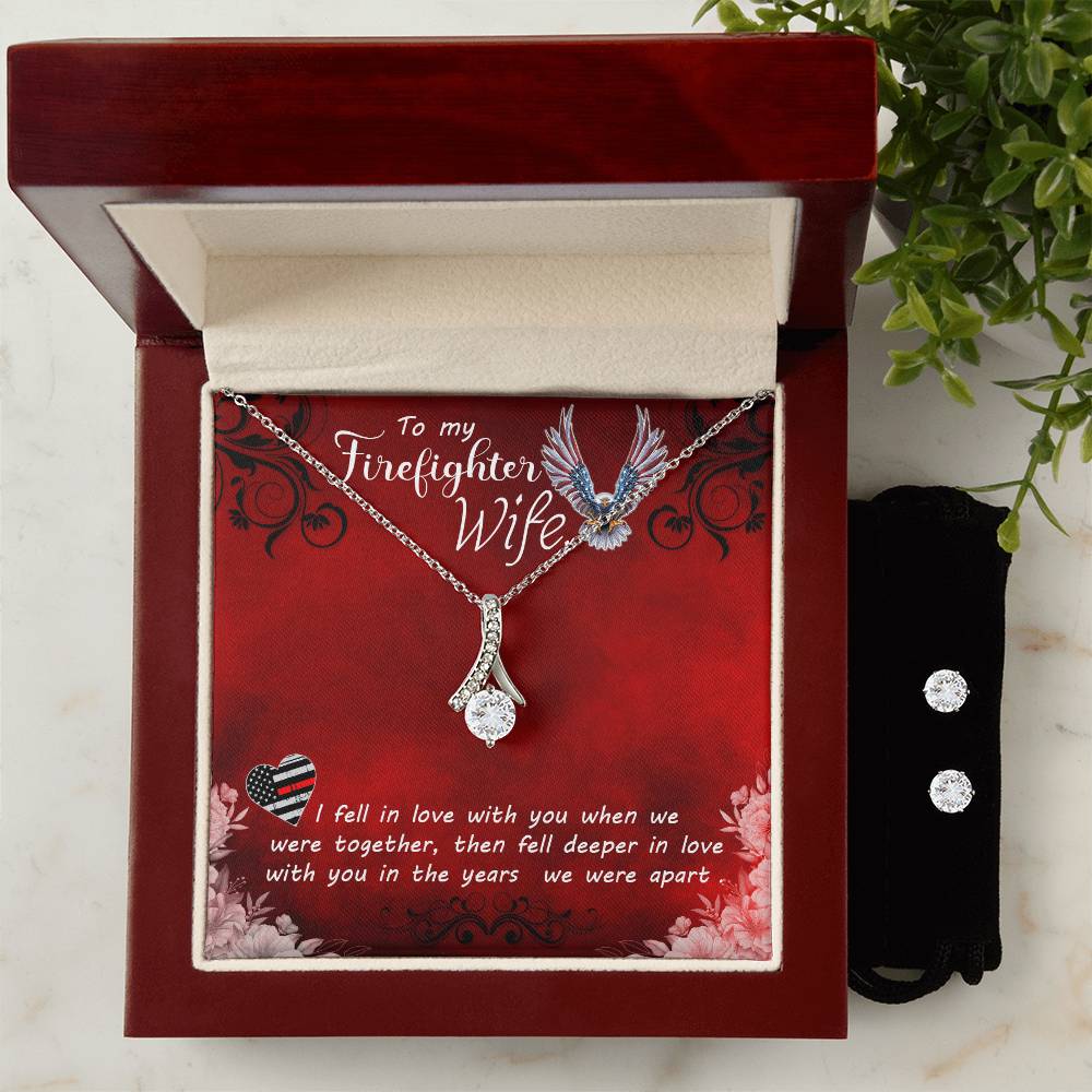 To My Firefighter Wife - Alluring Beauty Necklace and Earring Set