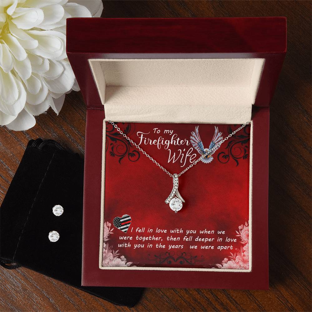 To My Firefighter Wife - Alluring Beauty Necklace and Earring Set