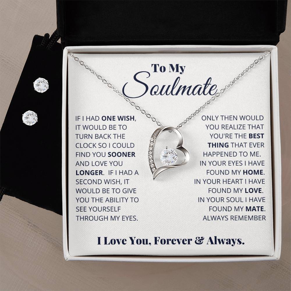 To My Soulmate, I Love You, Forever _ Always - Forever Love Heart Necklace and Earring Set