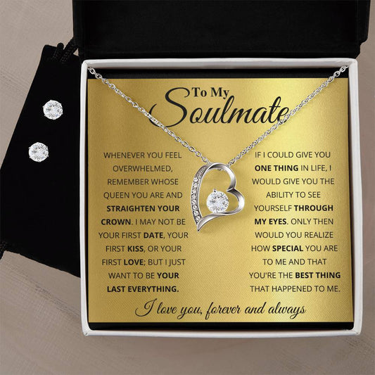 To My Soulmate, You_re The BEst Thing That Happened To Me - Forever Love Heart Necklace and Earring Set