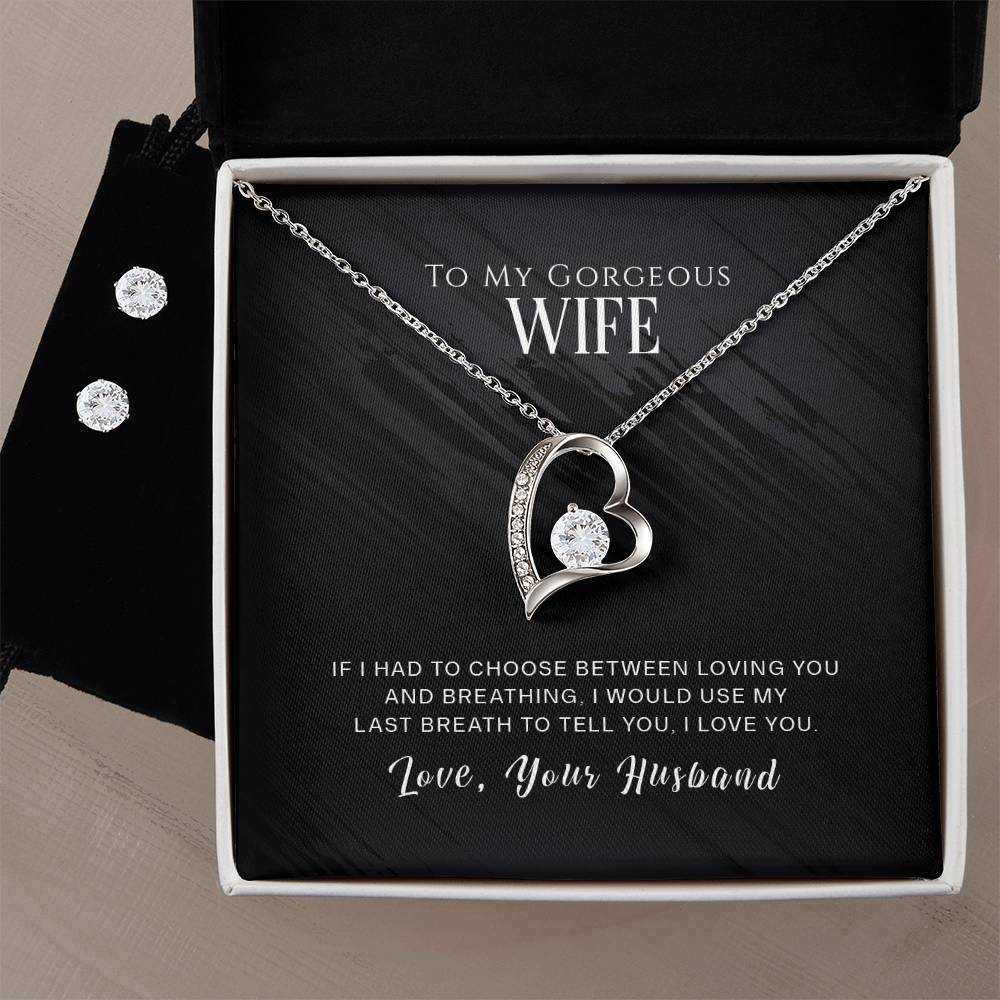 To My Wife, I Love You - Forever Love Heart Necklace and Earring Set