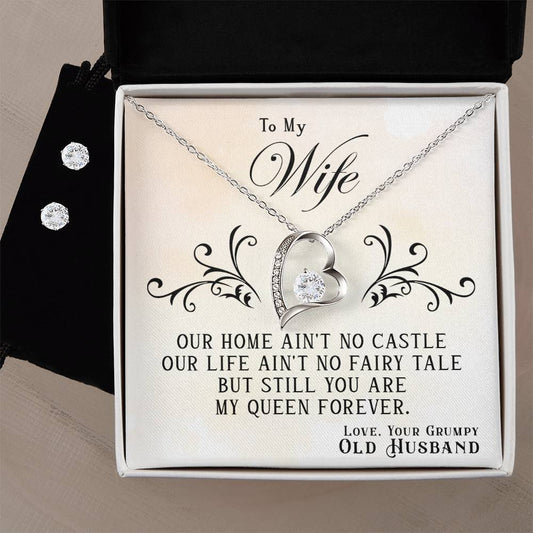 To My Wife, You Are My Queen Forever - Forever Love Heart Necklace and Earring Set