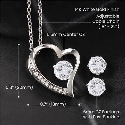 To My Wife, I Want To Be Your Everything - Forever Love Heart Necklace and Earring Set