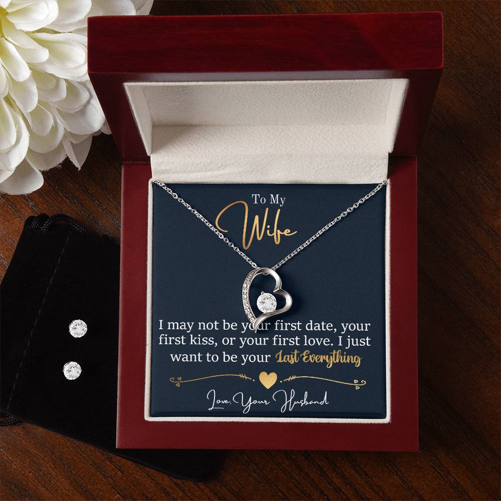 To My Wife, I Want To Be Your Everything - Forever Love Heart Necklace and Earring Set