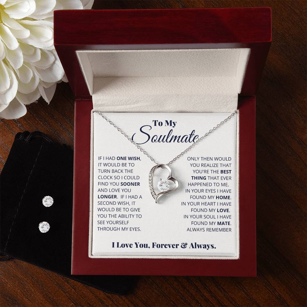 To My Soulmate, I Love You, Forever _ Always - Forever Love Heart Necklace and Earring Set