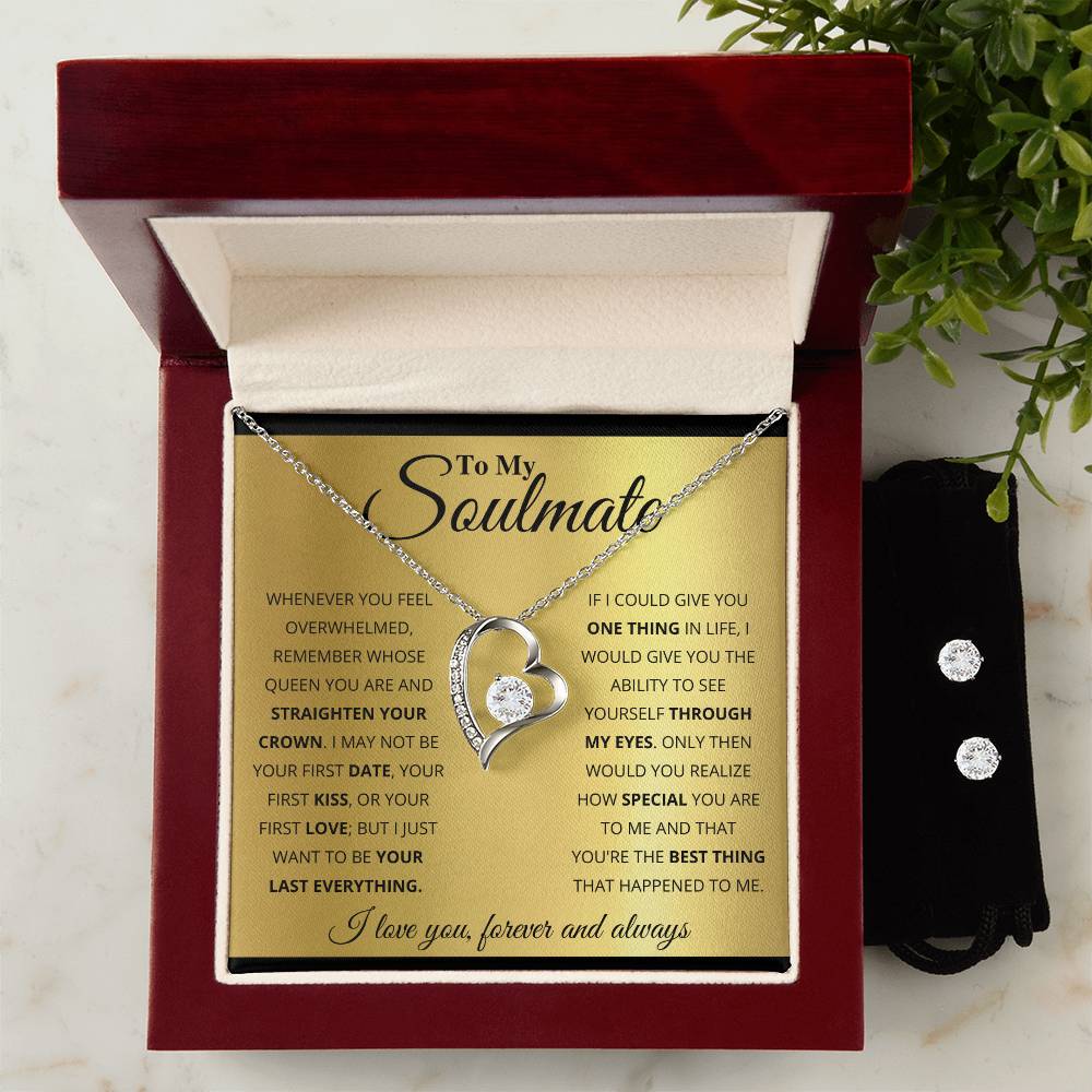 To My Soulmate, You_re The BEst Thing That Happened To Me - Forever Love Heart Necklace and Earring Set