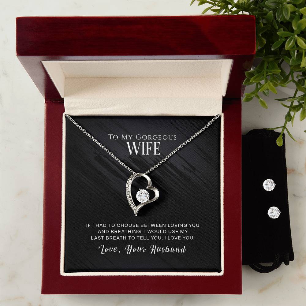 To My Wife, I Love You - Forever Love Heart Necklace and Earring Set