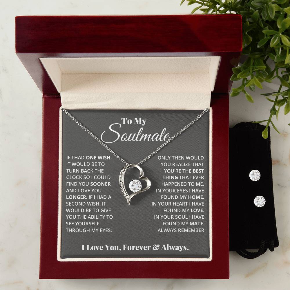 To My Soulmate, In Your Heart I Found My Love - Forever Love Heart Necklace and Earring Set