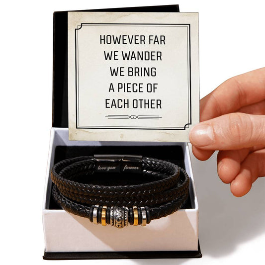 However Far We Wonder for Husband or Soulmate - Love You Forever Engraved Vegan Leather Men's Bracelet