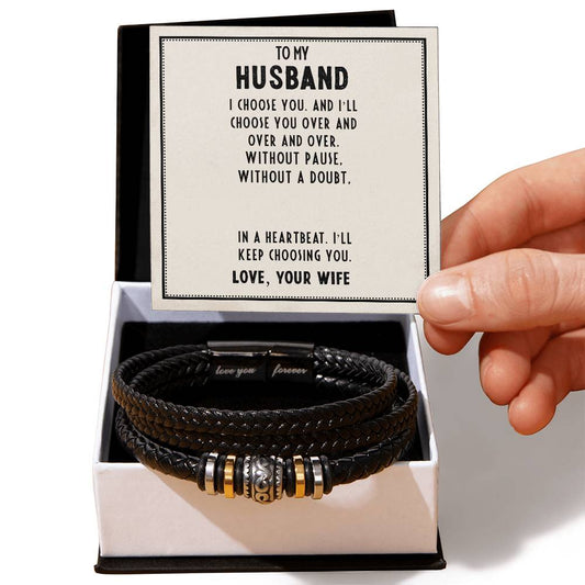 To My Husband, Love Your Wife - Love You Forever Engraved Vegan Leather Men's Bracelet