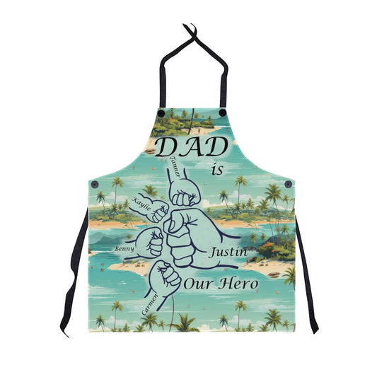 Dad is Our Hero Kid / Father Fist Bump Vintage Hawaiian Grill Apron